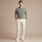 Textured Knit T-Shirt Crew Neck Green – Full Look