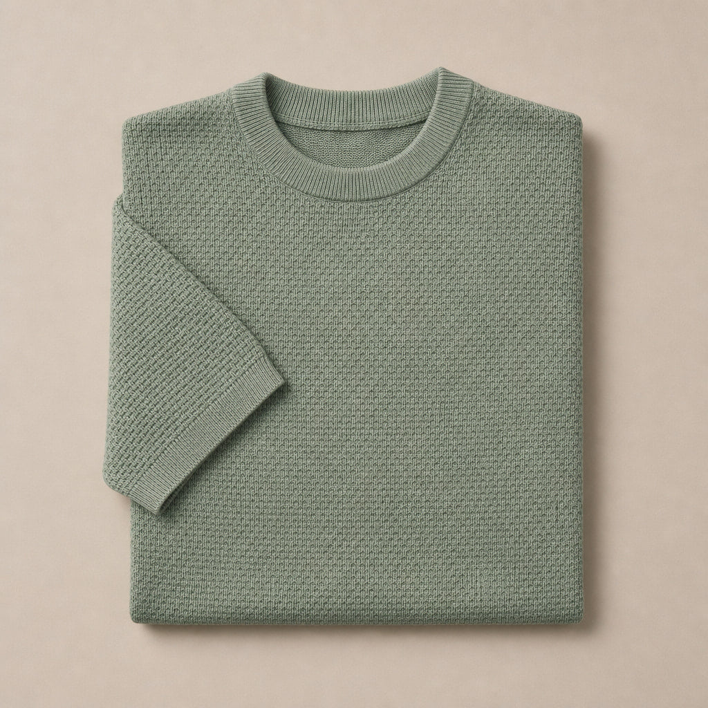 Textured Knit T-Shirt Crew Neck Green – Product Photo
