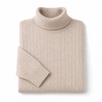 Turtleneck Sweater Cable Knit Slim Fit Beige – Product Photo