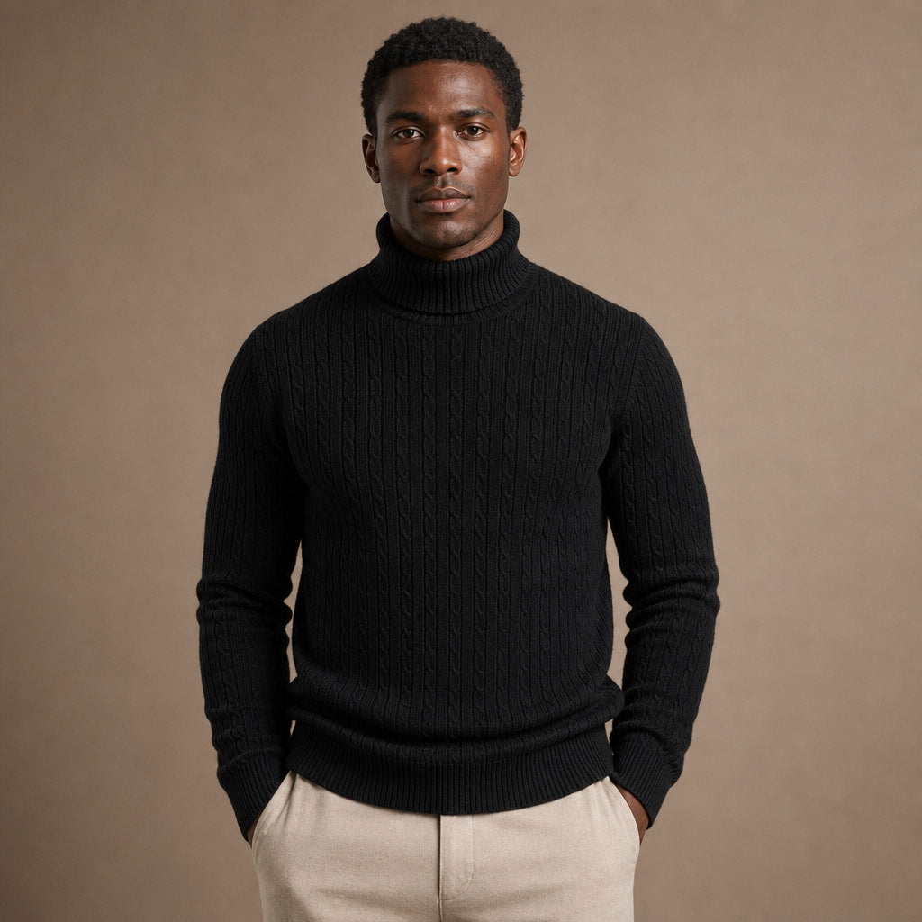Turtleneck Sweater Cable Knit Slim Fit in Black – Tarlano Premium Menswear