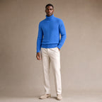 Turtleneck Sweater Cable Knit Slim Fit Blue – Full Look