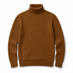 Turtleneck Sweater Cable Knit Slim Fit Brown – Product Photo
