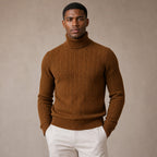 Turtleneck Sweater Cable Knit Slim Fit in Brown – Tarlano Premium Menswear