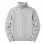 Turtleneck Sweater Cable Knit Slim Fit Light Gray – Product Photo
