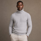 Turtleneck Sweater Cable Knit Slim Fit in Light Gray – Tarlano Premium Menswear