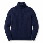 Turtleneck Sweater Cable Knit Slim Fit Navy – Product Photo