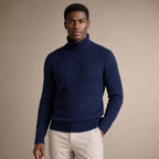 Turtleneck Sweater Cable Knit Slim Fit in Navy – Tarlano Premium Menswear
