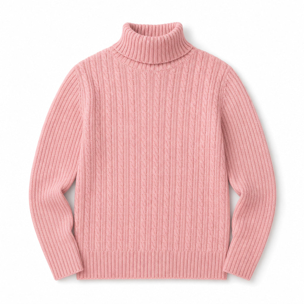 Turtleneck Sweater Cable Knit Slim Fit Pink – Product Photo