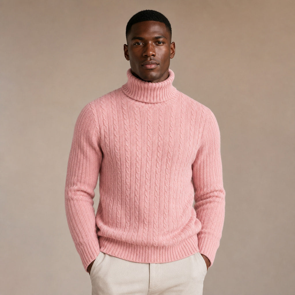 Turtleneck Sweater Cable Knit Slim Fit in Pink – Tarlano Premium Menswear