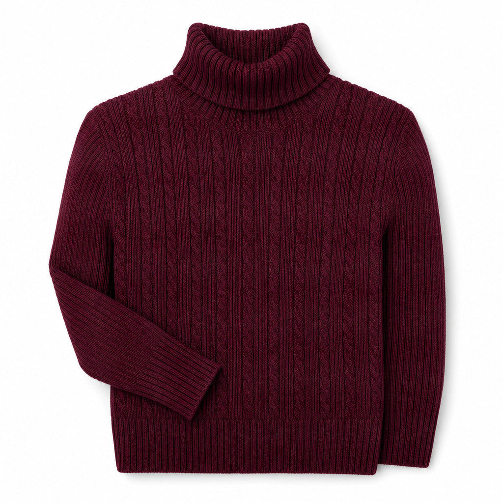 Turtleneck Sweater Cable Knit Slim Fit Wine – Product Photo