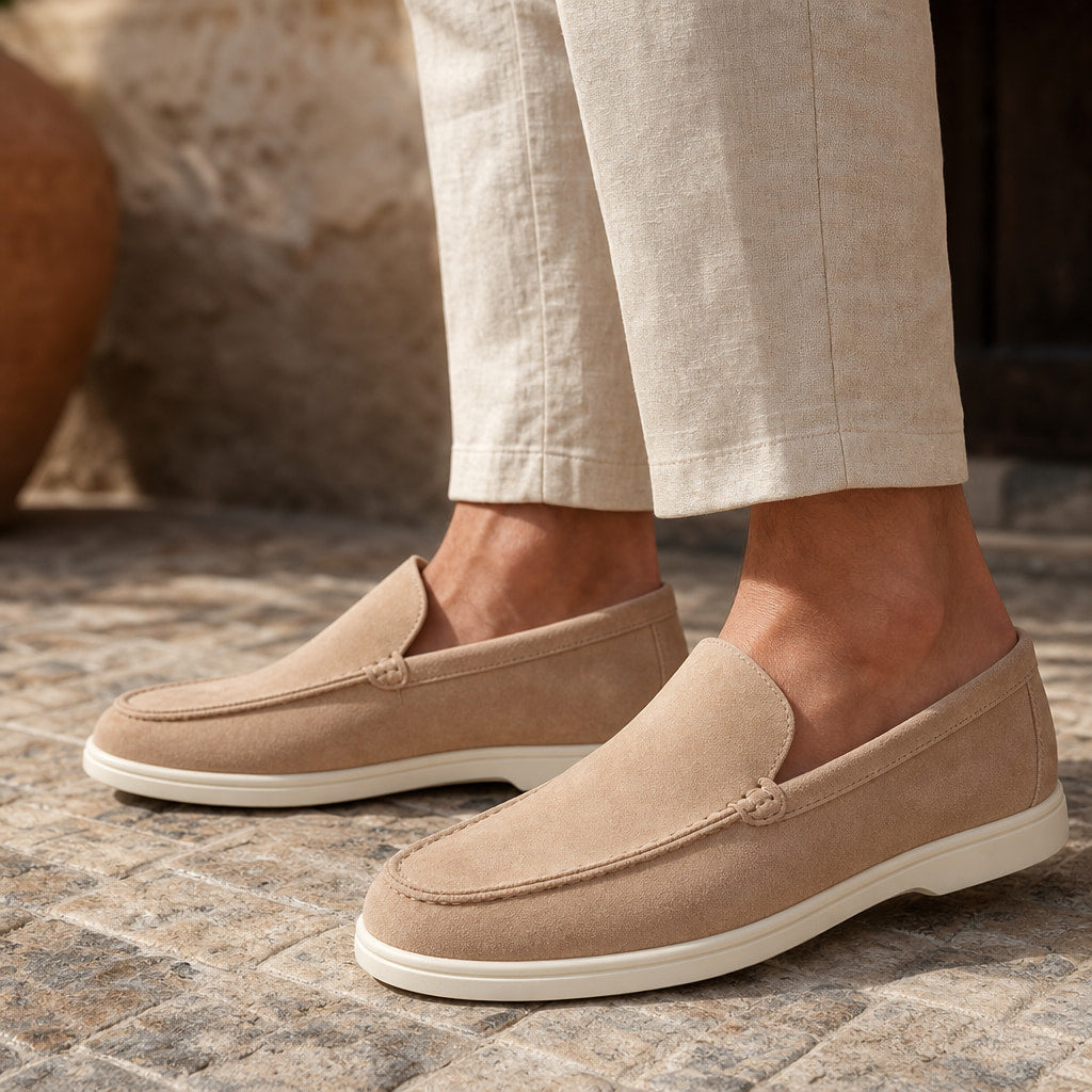Loafer Shoes Suede Slip-On Driving Shoe Beige – Full Look