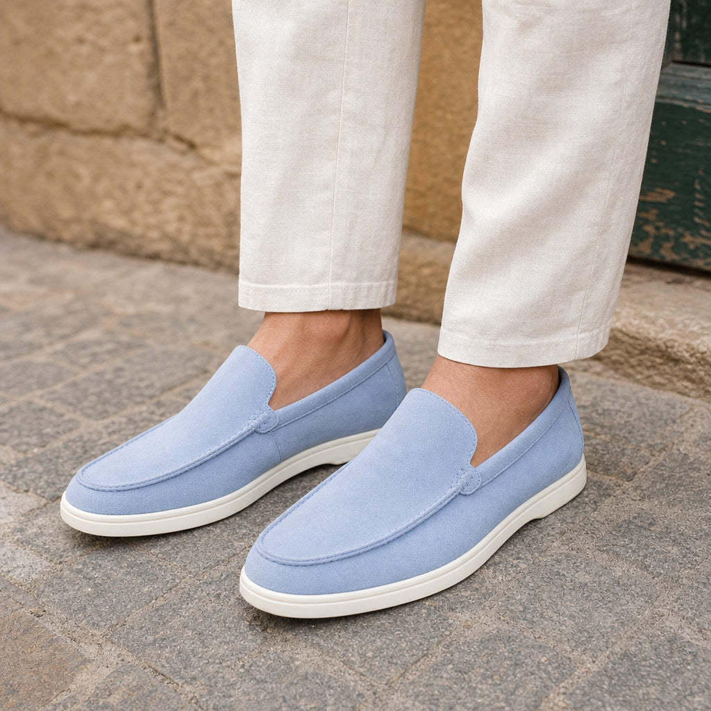 Loafer Shoes Suede Slip-On Driving Shoe in Pastel Blue – Tarlano Premium Menswear