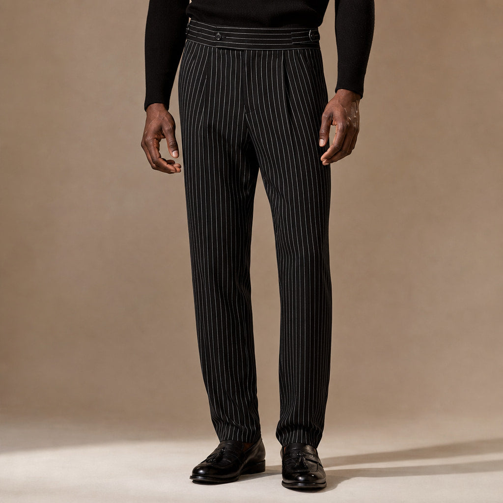 Dress Pants Pleated Front Striped Black – Product Photo