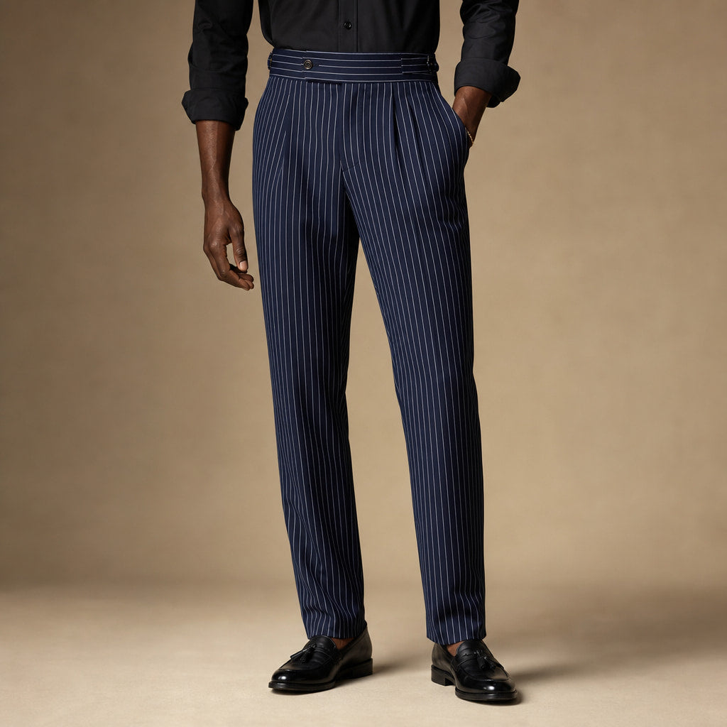 Dress Pants Pleated Front Striped Navy – Product Photo