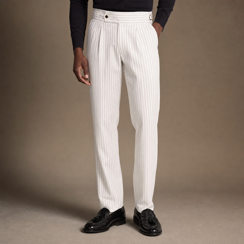 Dress Pants Pleated Front Striped White – Product Photo