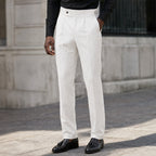 Dress Pants Pleated Front Striped White – Styled Editorial Shot