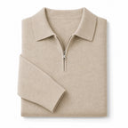 Quarter Zip Sweater Polo Collar Ribbed Knit Beige – Product Photo