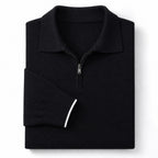 Quarter Zip Sweater Polo Collar Ribbed Knit Black – Product Photo