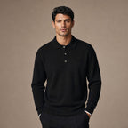Quarter Zip Sweater Polo Collar Ribbed Knit in Black – Tarlano Premium Menswear