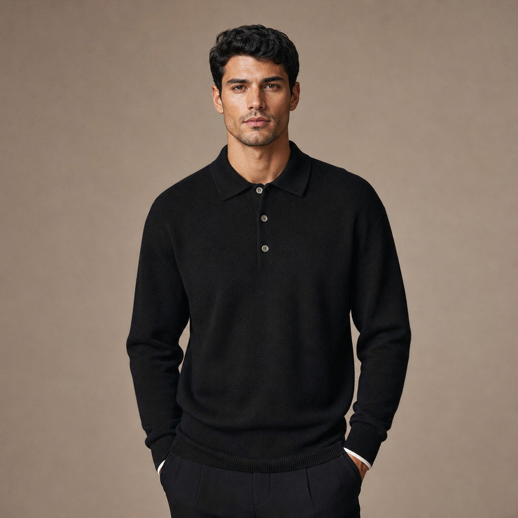 Quarter Zip Sweater Polo Collar Ribbed Knit in Black – Tarlano Premium Menswear