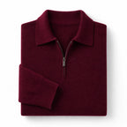 Quarter Zip Sweater Polo Collar Ribbed Knit Burgundy – Product Photo