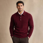 Quarter Zip Sweater Polo Collar Ribbed Knit in Burgundy – Tarlano Premium Menswear