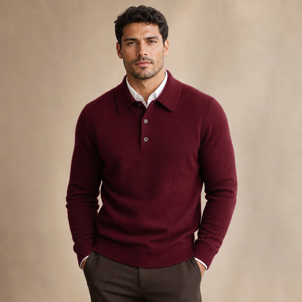 Quarter Zip Sweater Polo Collar Ribbed Knit in Burgundy – Tarlano Premium Menswear