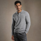Quarter Zip Sweater Polo Collar Ribbed Knit Gray – Side Angle View