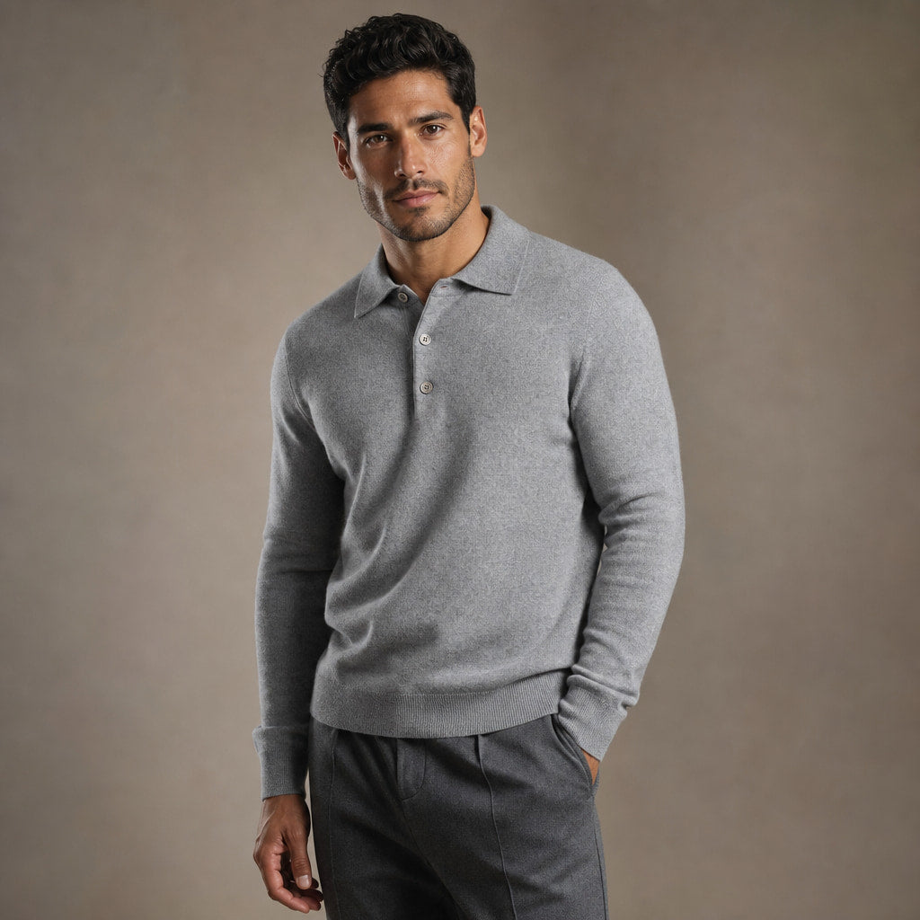 Quarter Zip Sweater Polo Collar Ribbed Knit Gray – Side Angle View