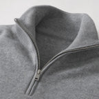 Quarter Zip Sweater Polo Collar Ribbed Knit Gray – Fabric and Detail Close-Up