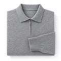 Quarter Zip Sweater Polo Collar Ribbed Knit Gray – Product Photo