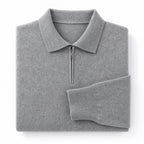 Quarter Zip Sweater Polo Collar Ribbed Knit Gray – Product Photo