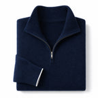 Quarter Zip Sweater Polo Collar Ribbed Knit Navy – Product Photo