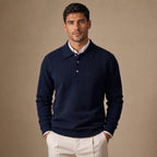 Quarter Zip Sweater Polo Collar Ribbed Knit in Navy – Tarlano Premium Menswear