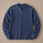 Long Sleeve Henley Waffle Knit Dark Blue – Product Photo