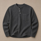 Long Sleeve Henley Waffle Knit Dark Gray – Product Photo