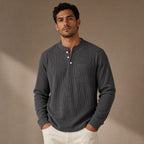 Long Sleeve Henley Waffle Knit in Dark Gray – Tarlano Premium Menswear