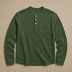 Long Sleeve Henley Waffle Knit Ink Green – Product Photo