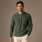 Long Sleeve Henley Waffle Knit in Ink Green – Tarlano Premium Menswear