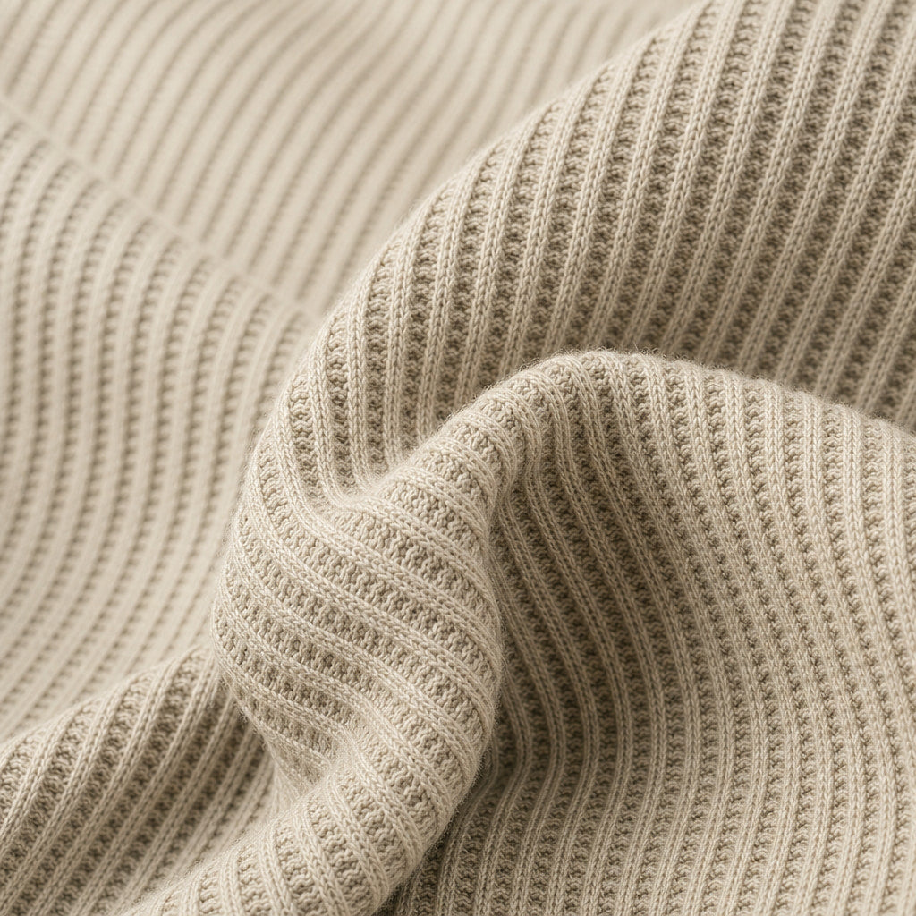 Long Sleeve Henley Waffle Knit Khaki – Fabric and Detail Close-Up