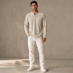 Long Sleeve Henley Waffle Knit Khaki – Full Look