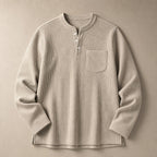 Long Sleeve Henley Waffle Knit Khaki – Product Photo