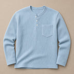 Long Sleeve Henley Waffle Knit Light Blue – Product Photo