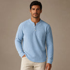 Long Sleeve Henley Waffle Knit in Light Blue – Tarlano Premium Menswear