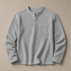 Long Sleeve Henley Waffle Knit Light Gray – Product Photo