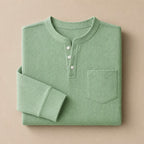 Long Sleeve Henley Waffle Knit Light Green – Product Photo