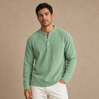 Long Sleeve Henley Waffle Knit in Light Green – Tarlano Premium Menswear