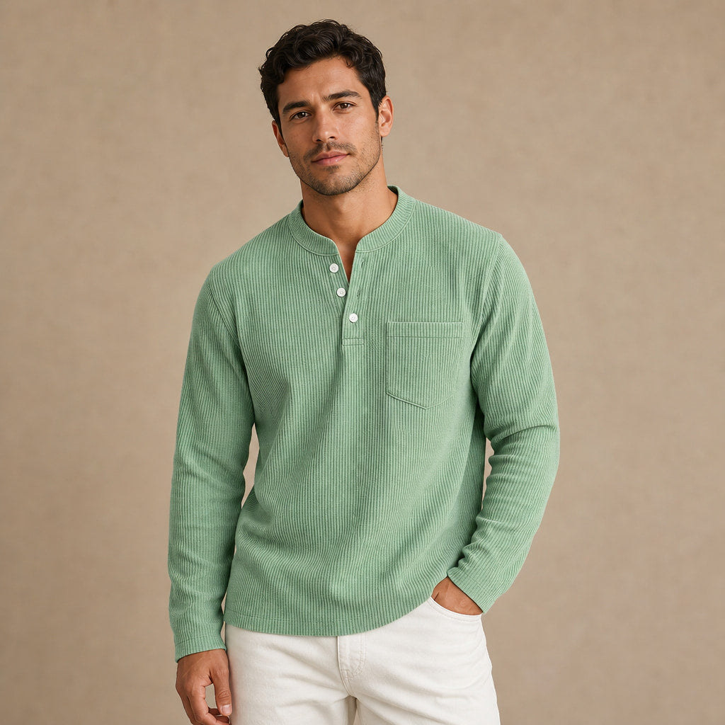 Long Sleeve Henley Waffle Knit in Light Green – Tarlano Premium Menswear