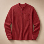 Long Sleeve Henley Waffle Knit Red – Product Photo