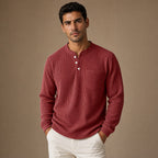 Long Sleeve Henley Waffle Knit in Red – Tarlano Premium Menswear